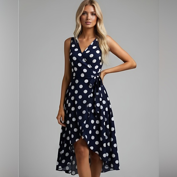 Polka Dot Knot Side Wrap Dress - Picture 1 of 11